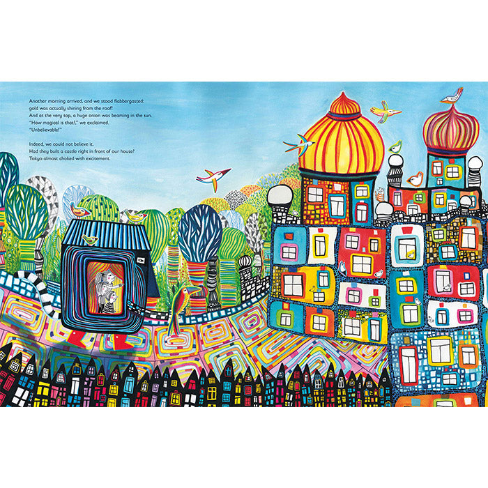 The House of Happy Spirits: A Children’s Book Inspired by Friedensreich Hundertwasser / by Géraldine Elschner (Author) and Lucie Vandevelde (Illustrator) / ISBN 9783791374543 / big picture book published by Prestel