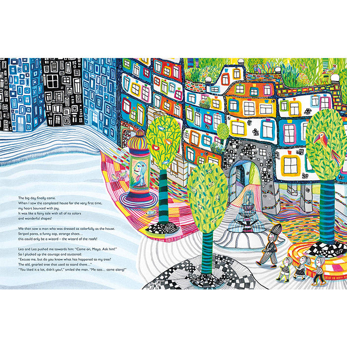 The House of Happy Spirits: A Children’s Book Inspired by Friedensreich Hundertwasser / by Géraldine Elschner (Author) and Lucie Vandevelde (Illustrator) / ISBN 9783791374543 / big picture book published by Prestel